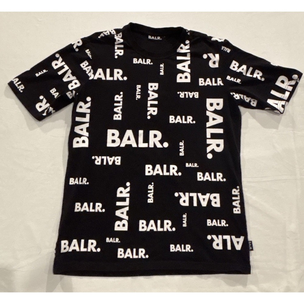 BALR. Black All-Over Logo‎ T-Shirt Men L Football/Soccer Designer Streetwear